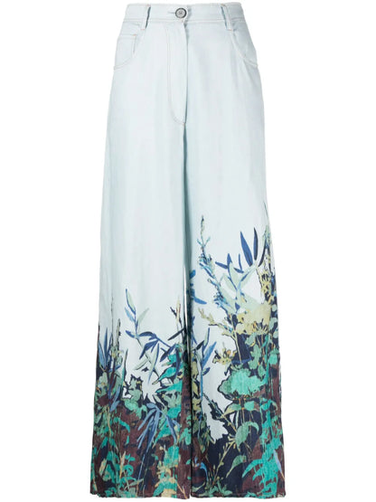 High-Rise Wide-Leg Cotton-Linen Pants