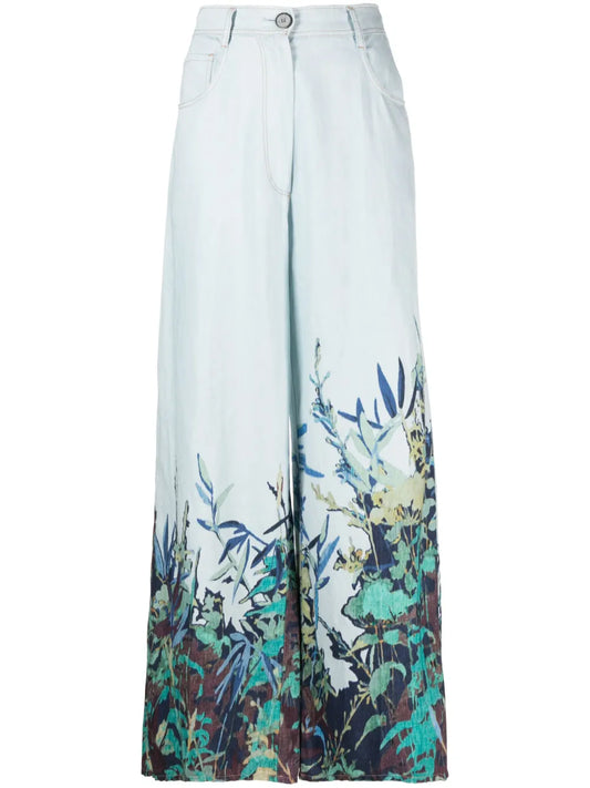High-Rise Wide-Leg Cotton-Linen Pants