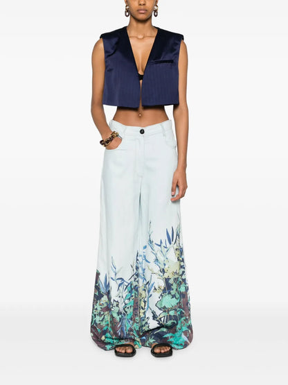 High-Rise Wide-Leg Cotton-Linen Pants