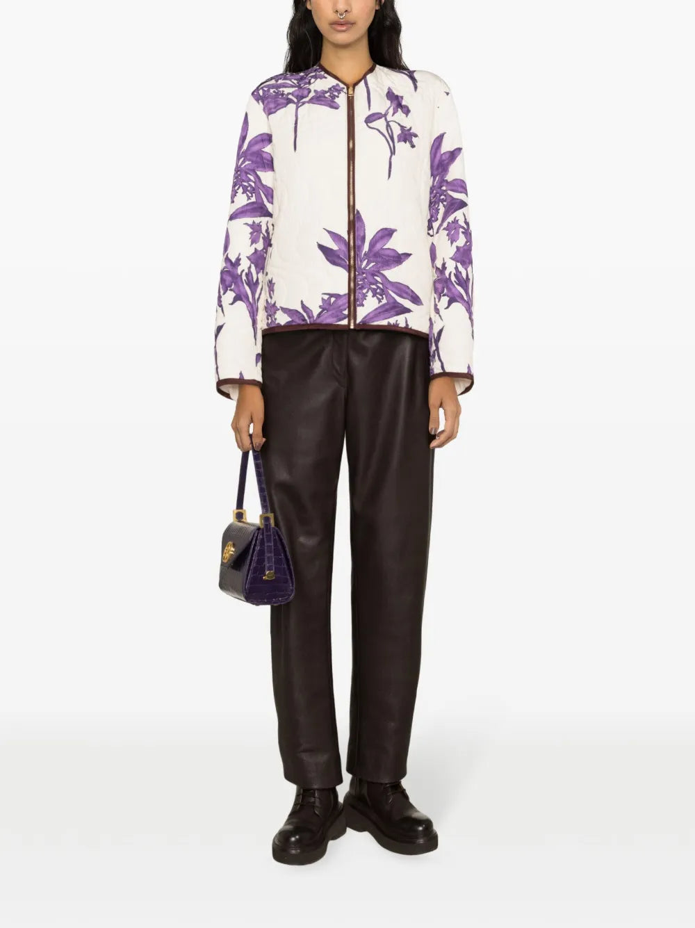 Floral-Pattern Quilted Jacket