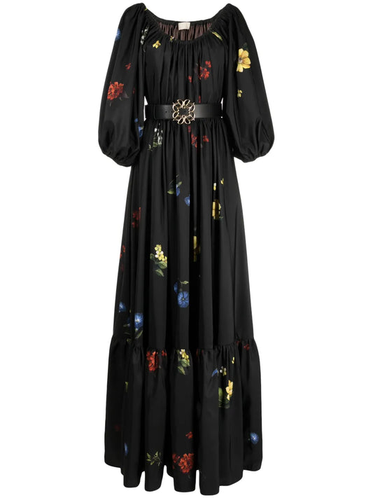 Floral-Print Satin Maxi Dress
