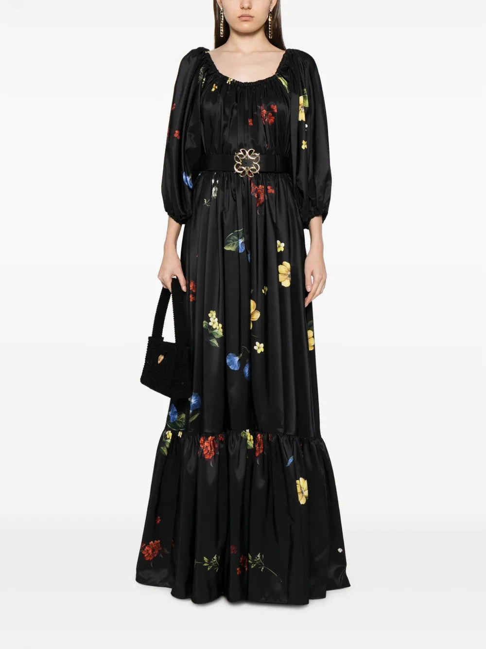 Floral-Print Satin Maxi Dress
