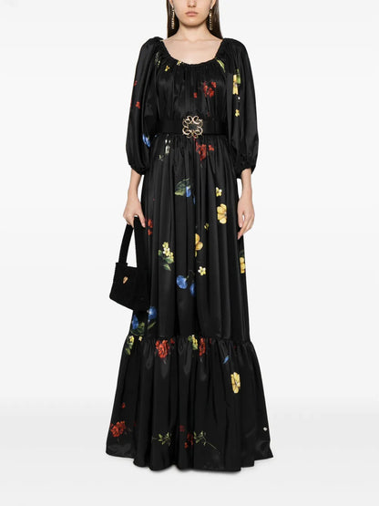 Floral-Print Satin Maxi Dress