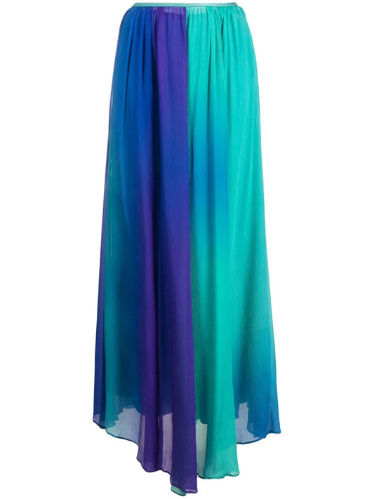 Colour-Block Pleated Silk Maxi Skirt