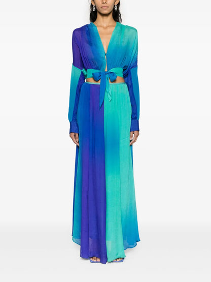 Colour-Block Pleated Silk Maxi Skirt