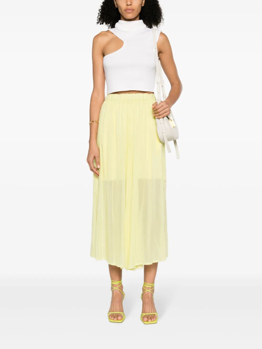 Semi-Sheer Elasticated-Waist Midi Skirt