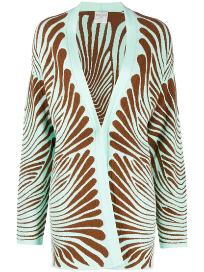 Intarsia-Knit Open Front Cardigan