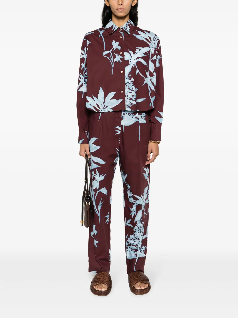 Floral-Pattern Cotton Straight-Leg Trousers