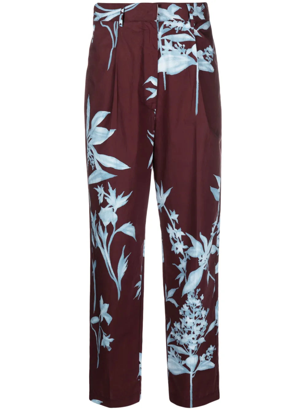 Floral-Pattern Cotton Straight-Leg Trousers