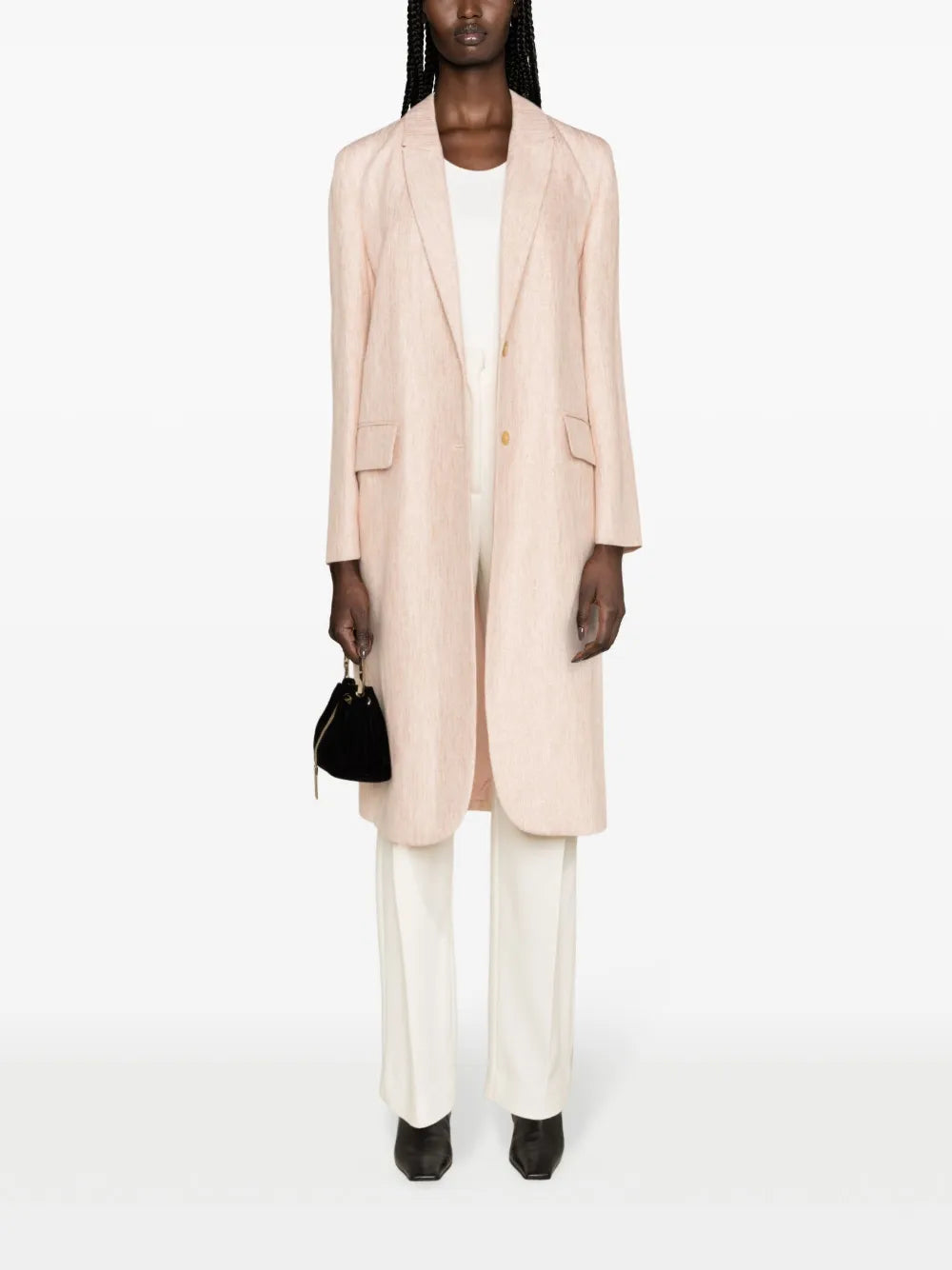 Single-Breasted Metallic-Tweed Midi Coat