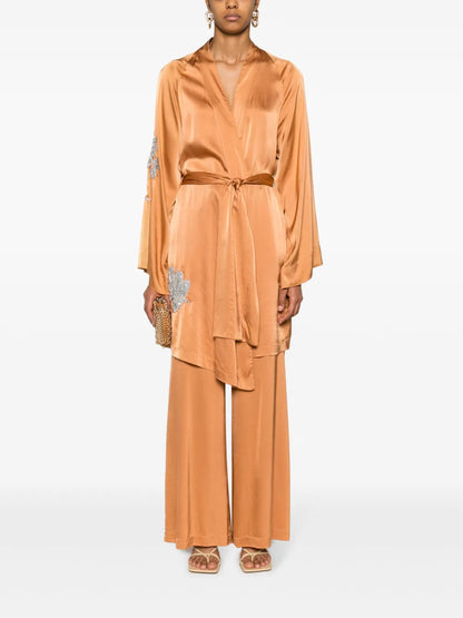 Faux-Plaquet Satin Silk Palazzo Pants