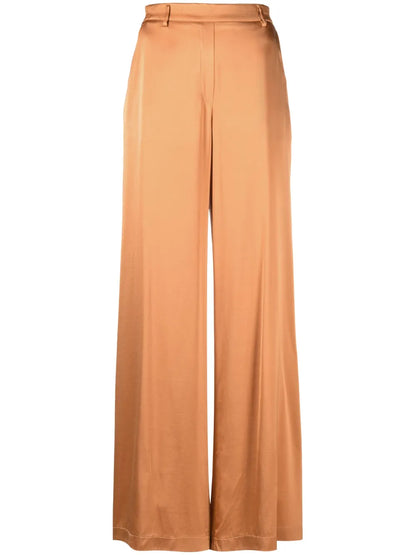 Faux-Plaquet Satin Silk Palazzo Pants