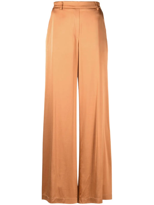 Faux-Plaquet Satin Silk Palazzo Pants