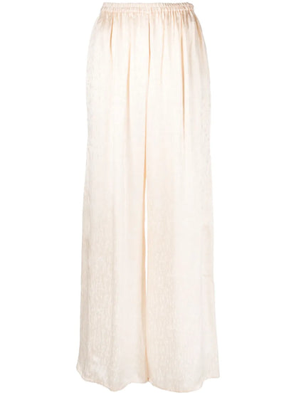 Check-Pattern Ruched-Detail Satin Palazzo Pants