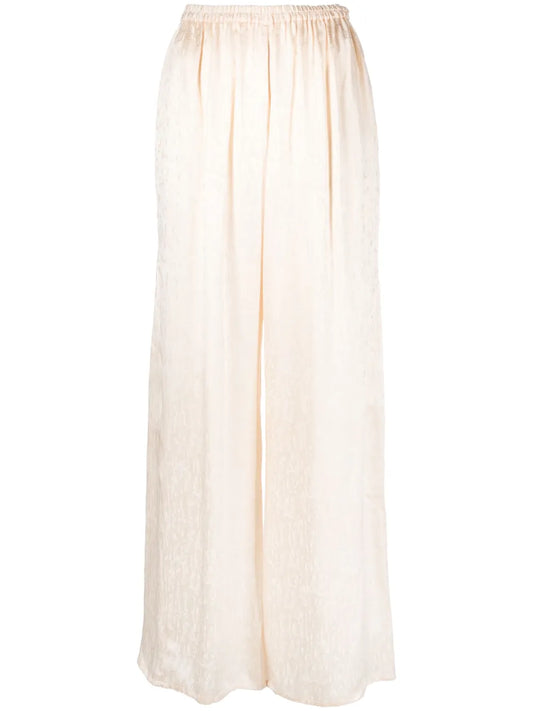 Check-Pattern Ruched-Detail Satin Palazzo Pants