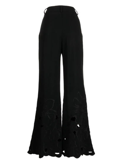 Embroidered Cut-Out Flared Trousers