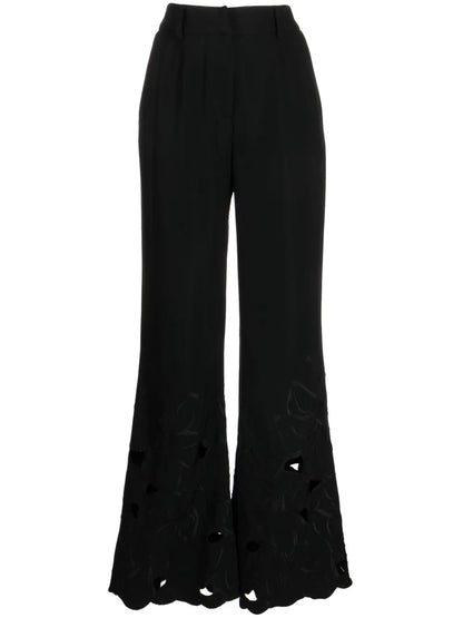 Embroidered Cut-Out Flared Trousers