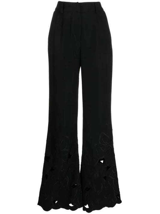 Embroidered Cut-Out Flared Trousers