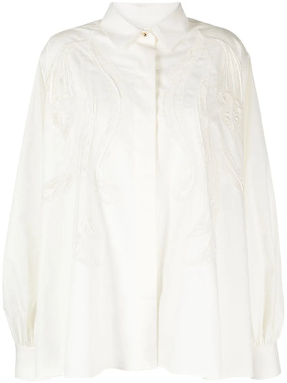 Lace-Embroidered Cotton Shirt