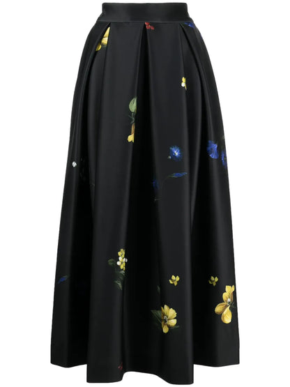 Floral-Print Scuba-Jersey Midi Skirt