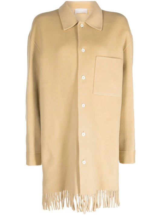 Fringed-Hem Single-Breasted Coat