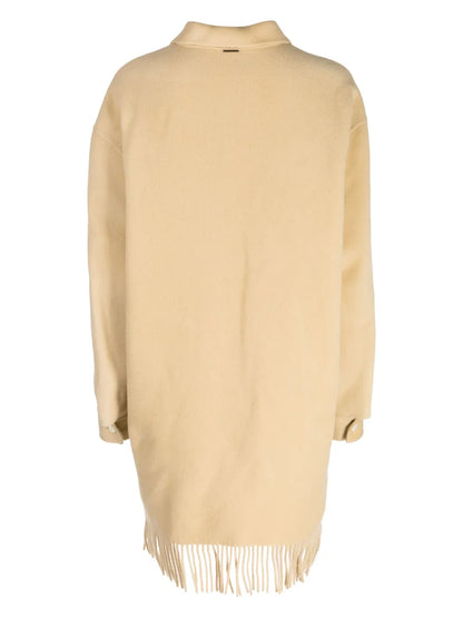 Fringed-Hem Single-Breasted Coat
