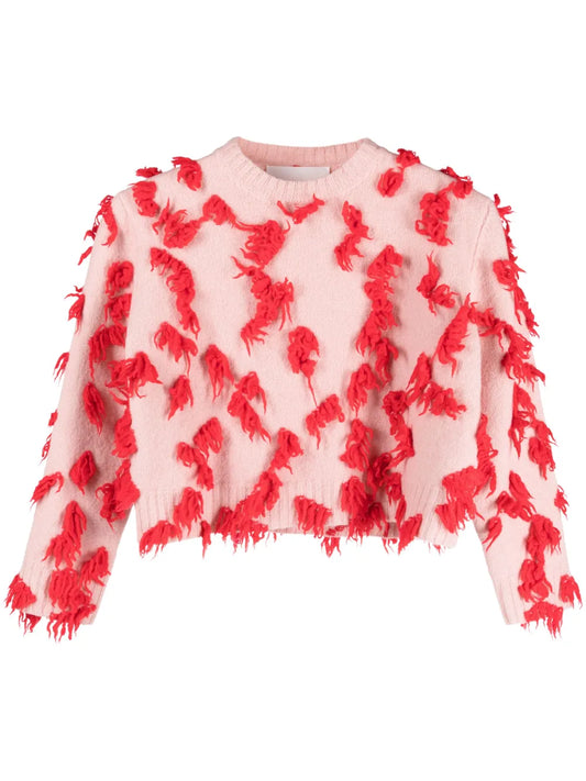 Appliqué-Detail Cropped Wool Top