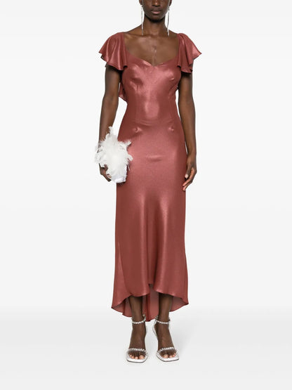 Metallic-Effect Short-Sleeved Midi Dress
