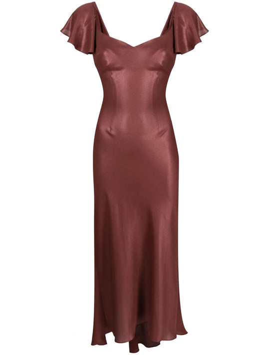 Metallic-Effect Short-Sleeved Midi Dress