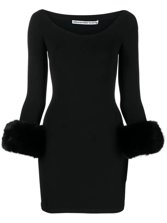 Faux-Fur Cuffs Short Dress
