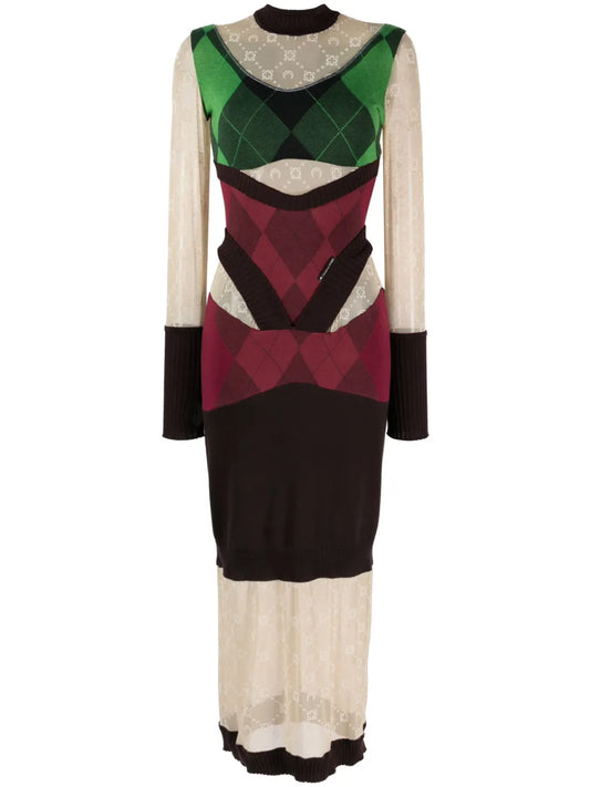 Regenerated Lozenge-Knit Midi Dress