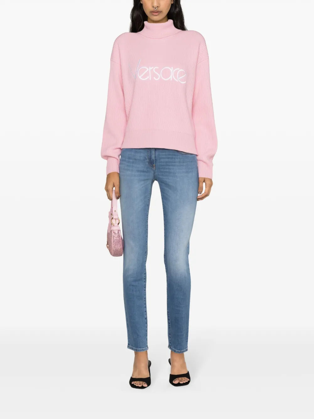 Low-Rise Medusa Head-Motif Skinny Jeans