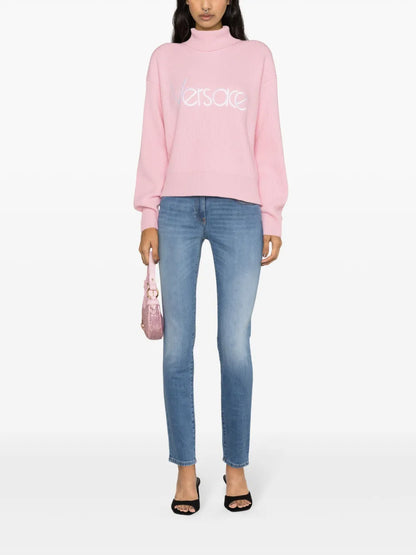 Low-Rise Medusa Head-Motif Skinny Jeans