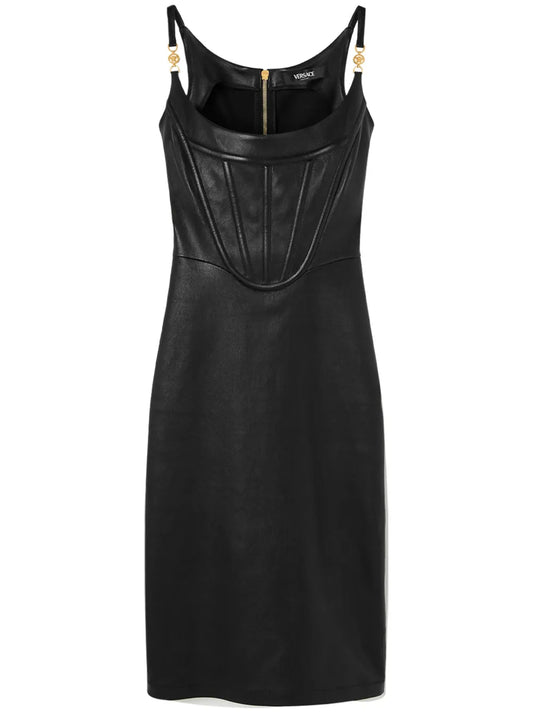 Corset-Style Leather Midi Dress