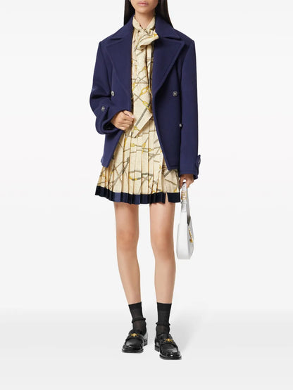 Logo-Print Silk Pleated Skirt