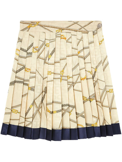 Logo-Print Silk Pleated Skirt