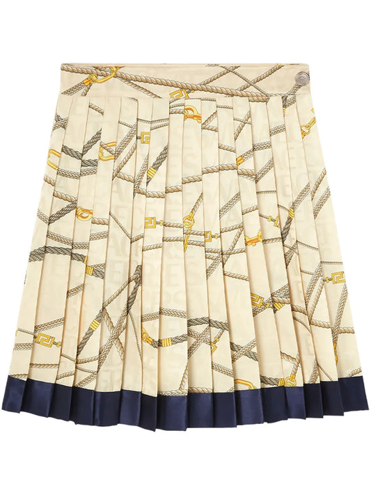 Logo-Print Silk Pleated Skirt
