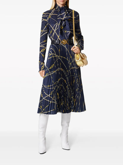 Greca Nautical-Print Pleated Skirt