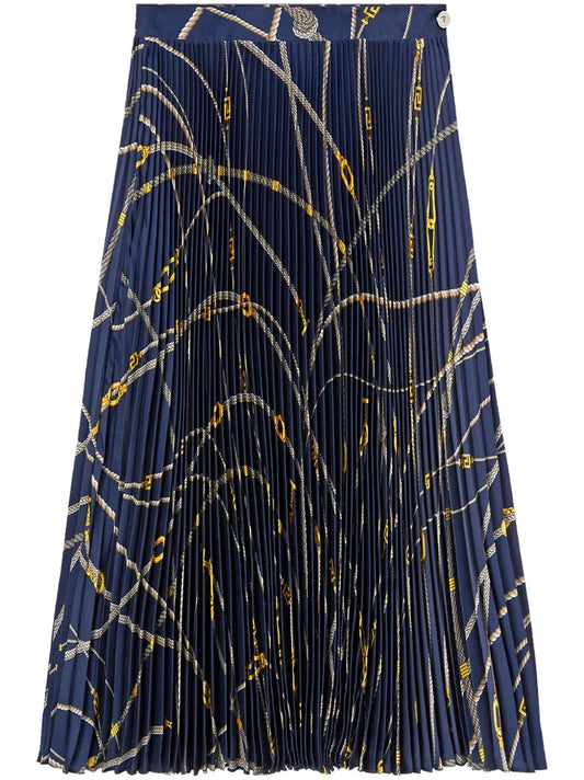 Greca Nautical-Print Pleated Skirt