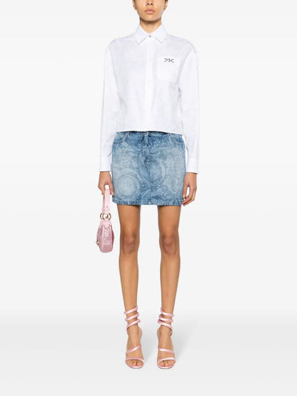 Baroque-Print Denim Miniskirt