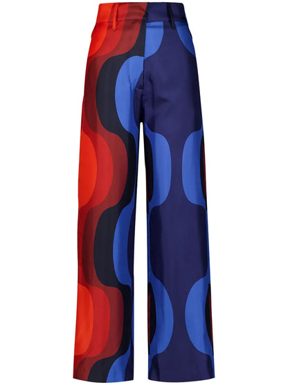 Sonia Wave-Print Silk Trousers