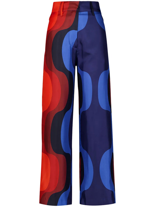 Sonia Wave-Print Silk Trousers