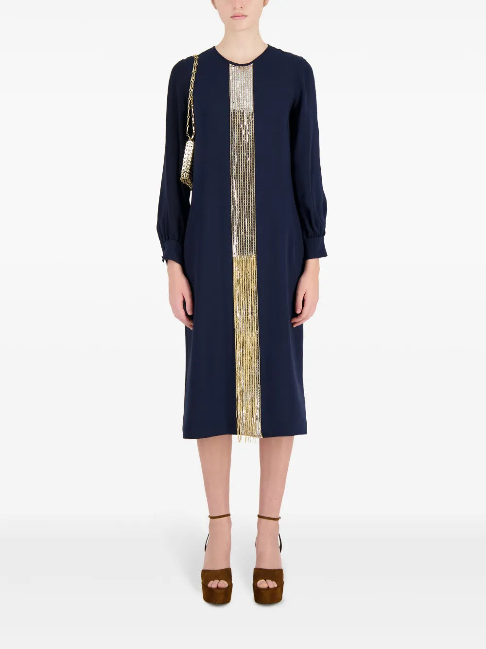 Embroidered Silk Midi Dress