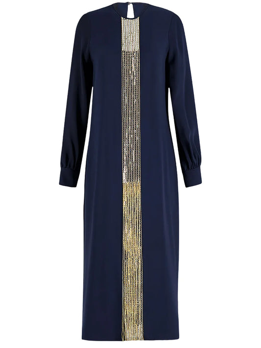 Embroidered Silk Midi Dress