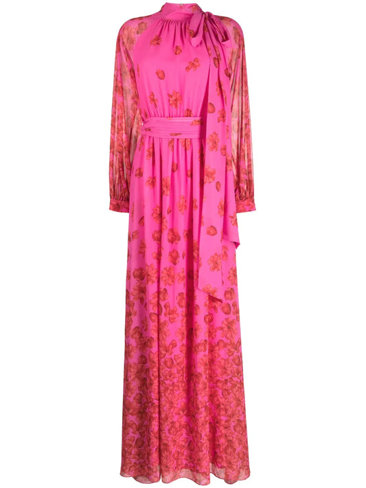 Vera Floral-Print Chiffon Gown