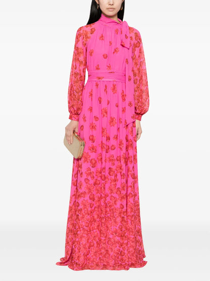 Vera Floral-Print Chiffon Gown