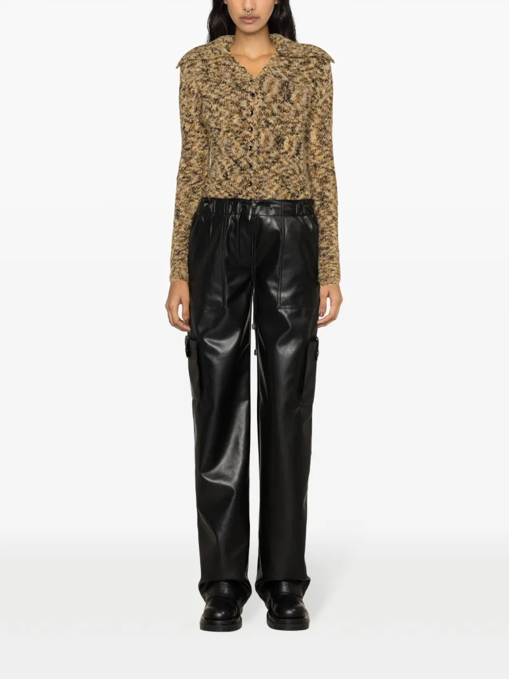 Drawstring-Waist Faux-Leather Trousers