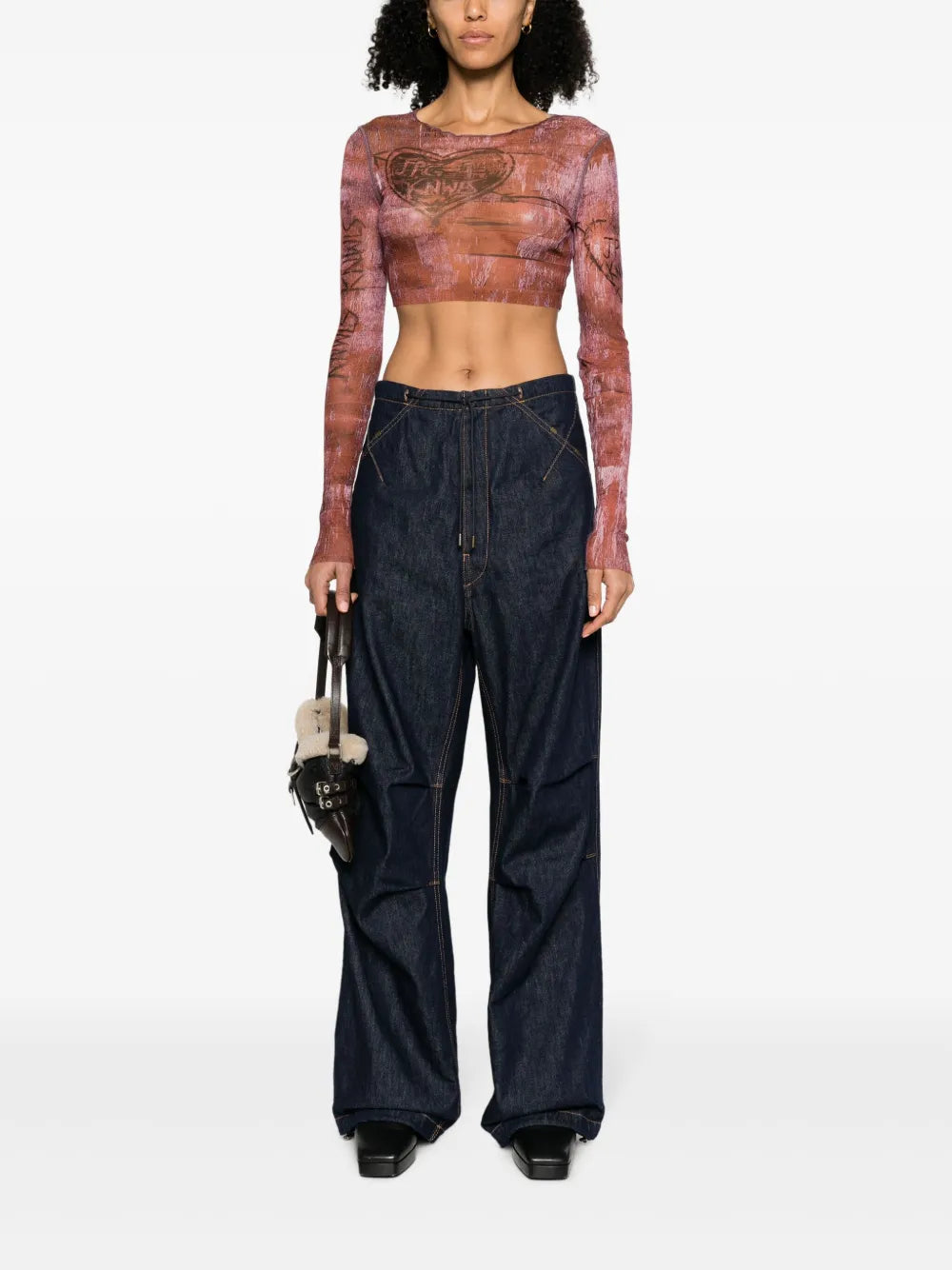 Daisy Contrast-Stitching Wide Leg Jeans