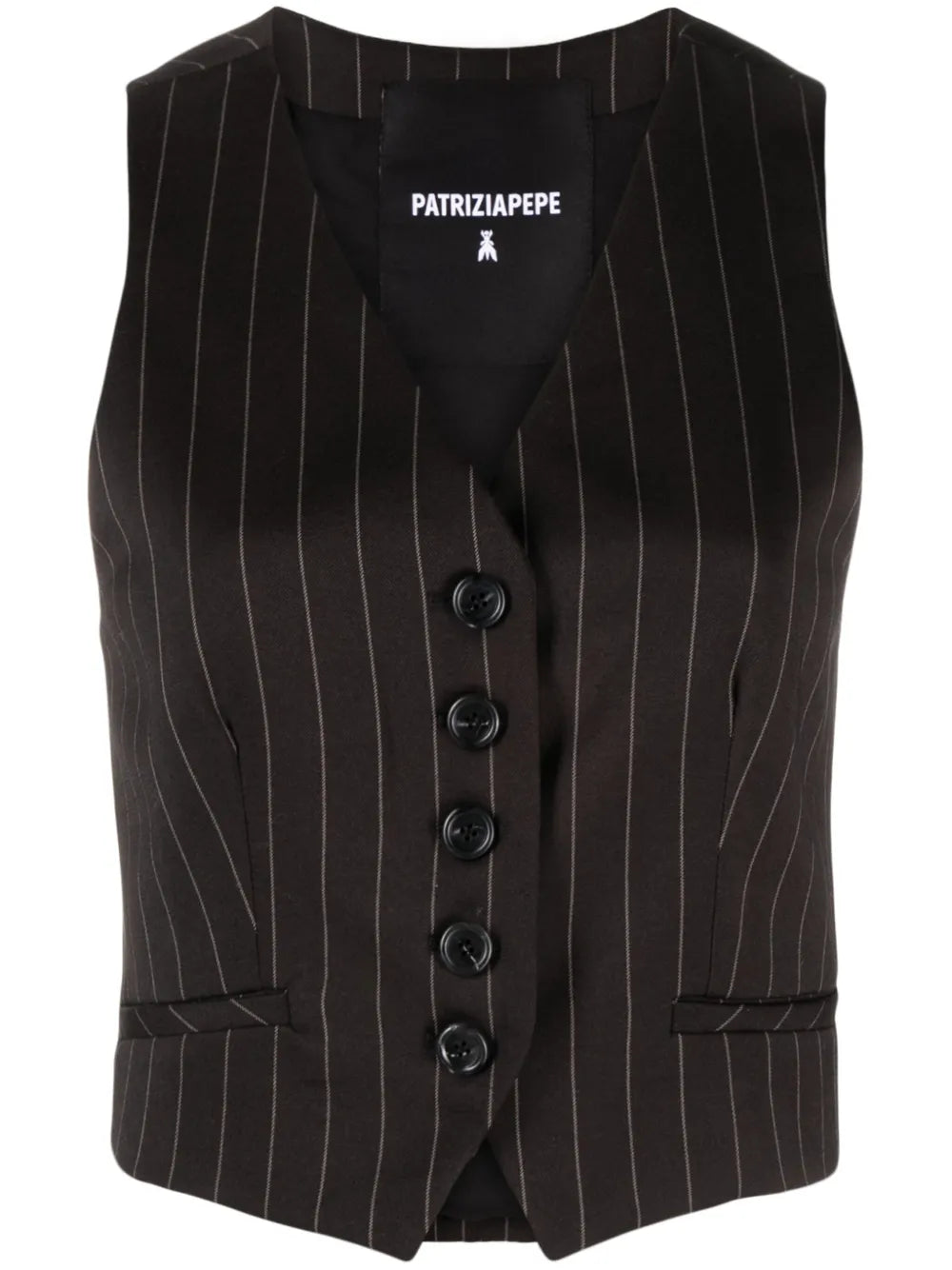 Pinstripe-Pattern Faux-Pocket Waistcoat