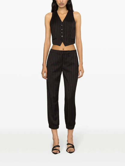 Pinstripe-Pattern Faux-Pocket Waistcoat